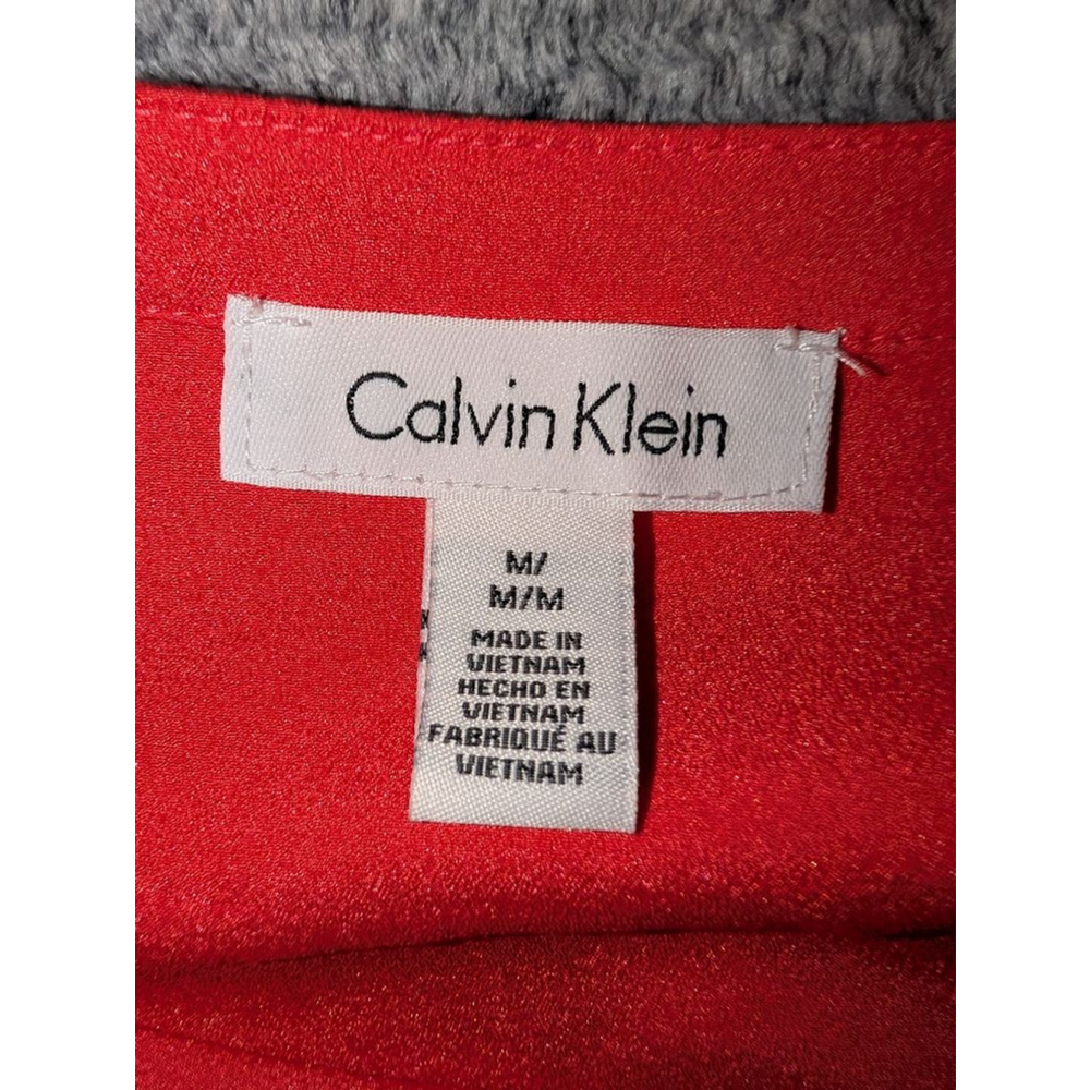 Calvin Klein Red Long-Sleeve Button Front Blouse - Picture 4 of 5